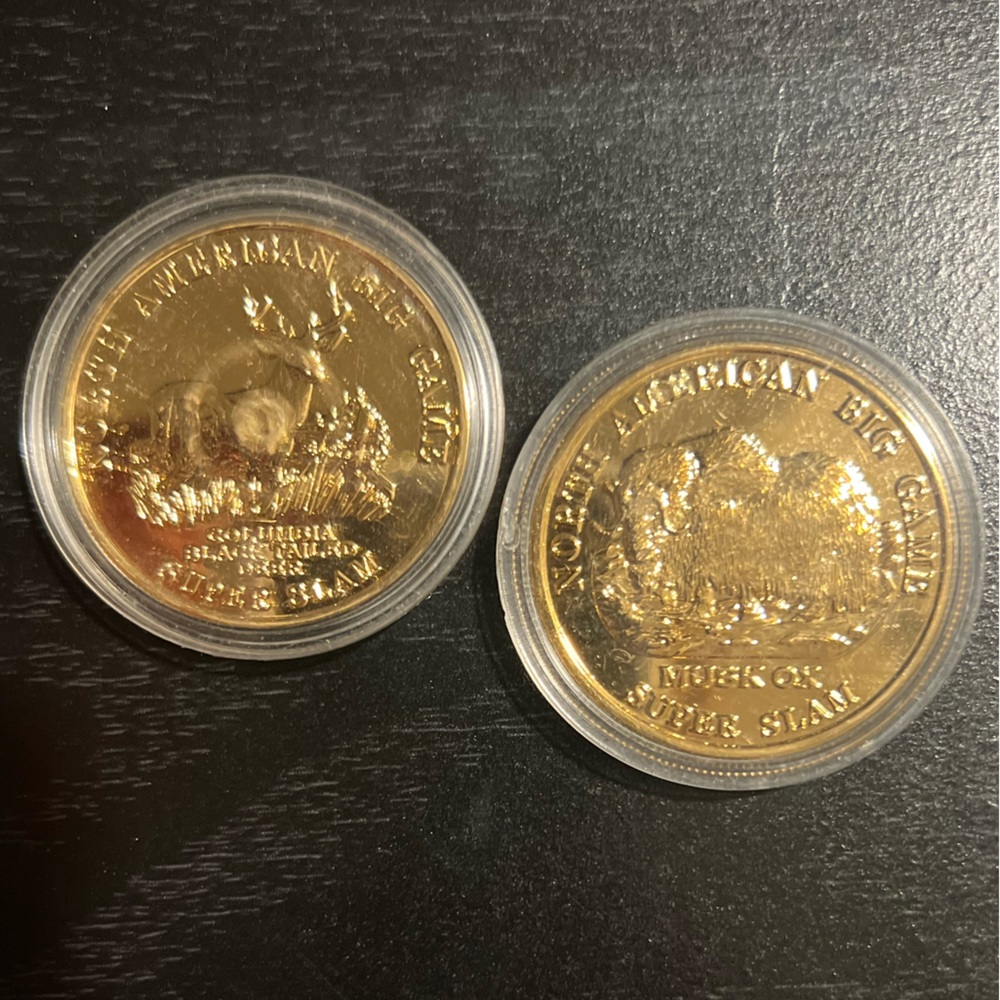 Set of 2: North American Big Game Super Slam Gold Plated Coin With Case